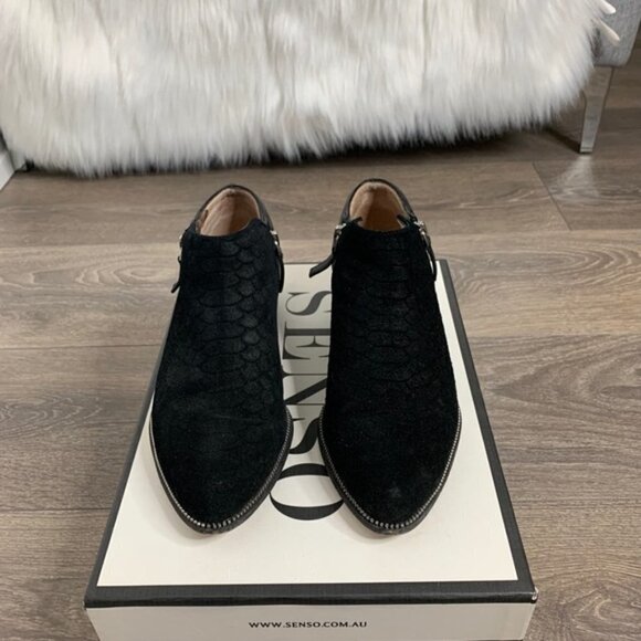 Senso Britney V Boots Booties Biker Moto Snakeskin Embossed Zipper Leather Black - Picture 11 of 16